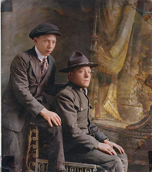 William J. Dumes on the left and his older brother Arthur in uniform on the right. Arthur was the first Dumes in America to serve in the US military.
